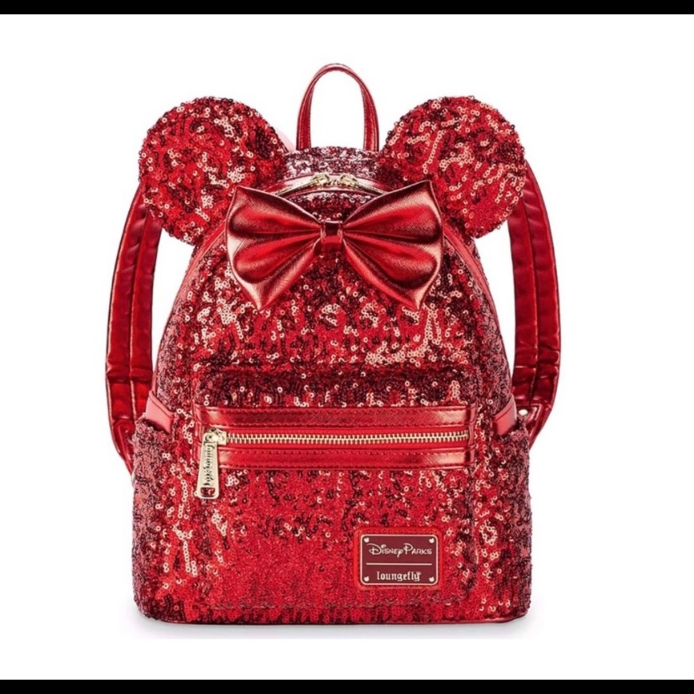 loungefly disney park minnie mouse red Sequined backpack